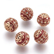Handmade Indonesia Beads, with Metal Findings, Round, Light Gold, Brown, 19.5x19mm, Hole: 1mm(IPDL-E010-20J)