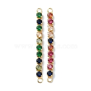 Rack Plating Brass Pave Cubic Zirconia Connector Charms, Rectangle Links, Lead Free & Cadmium Free, Real 18K Gold Plated, Long-Lasting Plated, Colorful, 41x3x2.8mm, Hole: 1.8mm(KK-D044-01B-G-02)