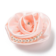 Flower Cloth with Plastic Pearl Brooch Pin, Platinum Tone Iron Pin for Clothes Bags, Pink, 70~75x72~80x27~32mm(JEWB-K013-01P-03)