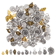 96Pcs 12 Style Tibetan Style Pendants,  Antique Silver, Cadmium Free & Nickel Free & Lead Free, Shell, Mixed Color, 14~25.5x10~19x2~5.5mm, Hole: 2~7.5mm, 8pcs/style(FIND-DC0004-08)