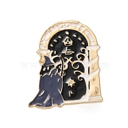 Gothic Witch Zinc Alloy Black Enamel Pin Brooches, Halloween Badge, Golden, 39x32mm(JEWB-D070-02G-02)