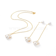 Dog Paw Prints Pendant Necklace & Dangle Earrings Jewelry Sets, with Glass Pearl Beads, Acrylic Imitation Pearl Ear Nuts, Brass Stud Earring Findings and Cable Chains, Beige, Necklace: 18.43 inch(46.8cm), Earring: 110mm, Pin: 0.6mm(SJEW-JS01059-01)