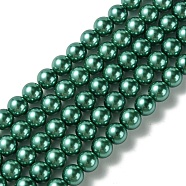 Eco-Friendly Dyed Glass Pearl Round Bead Strands, Cotton Cord Threaded, Dark Cyan, 8mm, Hole: 0.7~1.1mm, about 52pcs/strand, 15 inch(X-HY-A002-8mm-RB118)