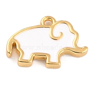 Golden Brass Enamel Pendants, Long-Lasting Plated, Elephant, White, 9.5x13x1.5mm, Hole: 1.2mm(KK-P197-09F-G)