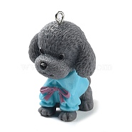 Opaque Resin Puppy Pendants, Dog Charms with Platinum Plated Iron Loops, Gray, 40x30x31.5mm, Hole: 2mm(RESI-M035-01B)