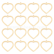 30PCS 201 Stainless Steel Pendants, Heart, Real 18K Gold Plated, 23x24x1mm, Hole: 1.6mm & 1mm(STAS-BBC0002-34)