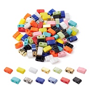 100Pcs 13 Style 2-Hole Glass Seed Beads, Opaque Colours & Baking Painted & Electroplate, Rectangle, Mixed Color, 4.5~5.5x2x2~2.5mm, Hole: 0.5~0.8mm(SEED-YW0002-39)
