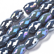 Electroplate Glass Beads Strands, AB Color Plated, Faceted, Oval, Steel Blue, 11x8mm, Hole: 1.2mm, about 60pcs/strand, 26.38 inch(67cm)(EGLA-S194-15A-A05)