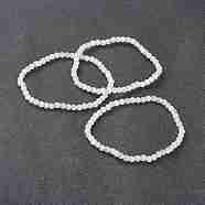 Cat Eye Beaded Stretch Bracelets, Round, White, Beads: 4~5mm, Inner Diameter: 2-1/4 inch(5.65cm)(BJEW-D446-A-02)