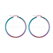 304 Stainless Steel Big Hoop Earrings, Hypoallergenic Earrings, Rainbow Color, 12 Gauge, 39~41x2mm, pin: 0.7x1mm(X-EJEW-F105-07M)
