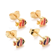 304 Stainless Steel Enamel Stud Earrings, with 316 Stainless Steel Pin, Fish, Mixed Color, 6x7x2mm, Pin: 0.8mm(EJEW-B009-24G)