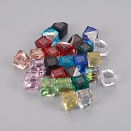 Glass No Hole Beads, Faceted, Cube, Undrilled, Mixed Color, 7.5x8.5x8.5mm, Side Length: 6mm(GLAA-F095-01)