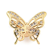 Brass Cubic Zirconia Beads, Long-Lasting Plated, Lead Free & Cadmium Free, Butterfly, Real 14K Gold Plated, 15x17x8mm, Hole: 3mm(KKB-L215-033LG)