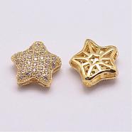 Brass Micro Pave Grade AAA Cubic Zirconia Beads, Long-Lasting Plated, Cadmium Free & Nickel Free & Lead Free, Star, Hollow, Real 18K Gold Plated, 11x12x4.5mm, Hole: 1.5mm(ZIRC-G093-40G-NR)