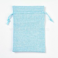 Polyester Imitation Burlap Packing Pouches, Drawstring Bags, Pale Turquoise, 14x10cm(ABAG-WH0008-05)