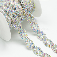 Brass Glass Rhinestone Chains, with Spool, Rhinestone Cup Chain, Crystal AB, Silver Color Plated, 17x2.5mm, about 5yards/roll(4.572m/roll)(CHC-S001-12S-AB)