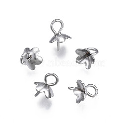 304 Stainless Steel Cup Peg Bails Pendants, For Half Drilled Beads, Flower, Stainless Steel Color, 8x6x5.5mm, Hole: 2mm, Pin: 0.7mm(STAS-S057-54)