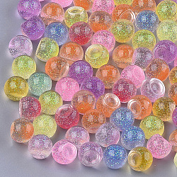 Transparent Acrylic Cabochons, with Glitter Powder, Round, Mixed Color, 8x6.5mm, bottom: 6mm(X-MACR-S361-10)