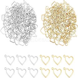 304 Stainless Steel Charms, Heart, Golden & Stainless Steel Color, 10x13.7~14x0.8~1mm, Hole: 1mm, 100pcs/box(STAS-UN0015-86)