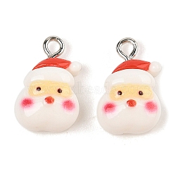 Christmas Theme Opaque Resin Pendants, with Platinum Iron Loop, Santa Claus, 17x11x6.5mm, Hole: 2mm(RESI-S08-02I)