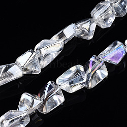 Transparent Electroplate Glass Beads Strands, AB Color Plated, Nuggets, Clear AB, 6.5~16.5x5.5~11.5x3.5~9.5mm, Hole: 1.2mm, about 61~70pcs/strand, 20.47~23.23 inch(52cm~59cm)(EGLA-T024-01B-01)