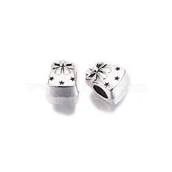 Tibetan Style Alloy European Beads, Large Hole Beads, Cadmium Free & Lead Free, Gift Box & Bow Knot Shape, with Star Pattern, Antique Silver, 11.5x8.5x8mm, Hole: 4.5mm, about 465pcs/1000g(TIBE-S314-94AS-RS)