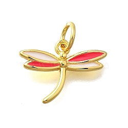 Brass with Enamel Pendants, Lead Free & Cadmium Free, Real 18K Gold Plated, Rack Plating, Dragonfly, Real 18K Gold Plated, 11x14.5x1.5mm, Hole: 3mm(KK-D295-23G)