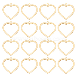 30PCS 201 Stainless Steel Pendants, Heart, Real 18K Gold Plated, 23x24x1mm, Hole: 1.6mm & 1mm(STAS-BBC0002-34)