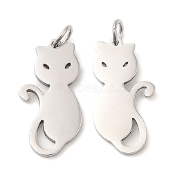 Non-Tarnish 304 Stainless Steel Pendants, with Jump Ring, Cat Charm, Stainless Steel Color, 21x10.5x1.4mm, Hole: 3.2mm(STAS-Z042-05P)