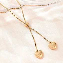 Adjustable 304 Stainless Steel Heart Tassel Box Chain Lariat Necklaces for Women, Ion Plating(IP), Golden, 28.35 inch(72cm)(SA-D001-03G)
