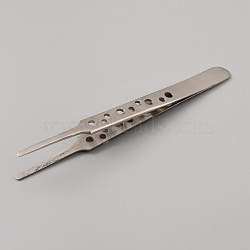 Stainless Steel Round Tip Tweezers, Hollow-out, Beading Supplies, Circuit Wafer Assembling Tools, Stainless Steel Color, 12.1x1x1.2cm(TOOL-WH0125-48)