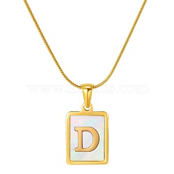 Stainless Steel Snake Bone Chain Alphabet Necklace with Shell Pendant, Letter D, Golden(WD3660-4)