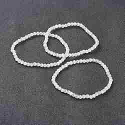 Cat Eye Beaded Stretch Bracelets, Round, White, Beads: 4~5mm, Inner Diameter: 2-1/4 inch(5.65cm)(BJEW-D446-A-02)