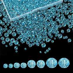 8 Strands 4 Size Transparent Glass Beads Strands, Faceted, Rondelle, Cyan, 3~8x2~6mm, hole: 0.4~1mm, 65~155Pcs/strand, 15~16.9 inch(38~43cm), 2 Strands/size(EGLA-YW0003-09A)