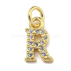 Initial Letter Brass with Cubic Zirconia Charms, Real 18K Gold Plated, Long-Lasting Plated, Lead Free & Cadmium Free, Letter R, 10.5x6.5x1.5mm, ring: 5x1mm, inner diameter: 3mm(KK-Q814-26R-G)