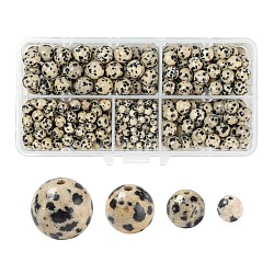 340Pcs 4 Style Natural Dalmatian Jasper Beads, Round, 4mm/6mm/8mm/10mm, Hole: 0.8~1mm(G-LS0001-48)