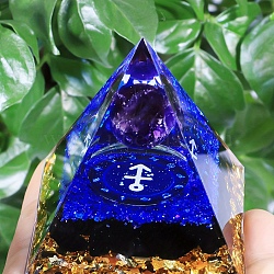 Orgonite Pyramid Resin Energy Generators, Reiki Natural Obsidian Chips Inside for Home Office Desk Decoration, Sagittarius, 50mm(PW-WG80884-09)