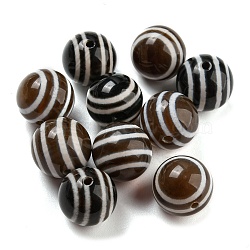 Tibetan Style dZi Beads, Natural Agate Beads, Dyed & Heated, Stripe Round Beads, Coconut Brown, 14mm, Hole: 1.6mm(TDZI-G013-08A)