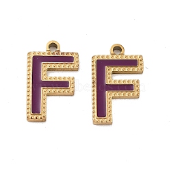 Ion Plating(IP) 316 Stainless Steel Pendants, Nickel Free, with Enamel, Letter Charm, Real 18K Gold Plated, Letter F, 17x10x2mm, Hole: 1.4mm(STAS-U014-28G-06)