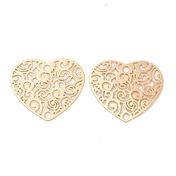 Long-Lasting Plated Brass Connector Charms, Hollow Heart Links, Light Gold, 18x20x0.3mm, Hole: 1.6mm
