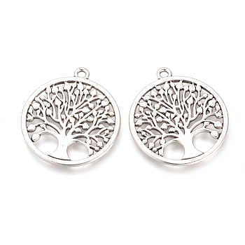 Tibetan Style Alloy Pendants, Cadmium Free & Nickel Free & Lead Free, Flat Round with Tree of Life, Antique Silver, 38x34x2mm, Hole: 2mm, about 120pcs/1000g