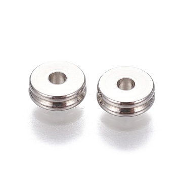 201 Stainless Steel Grooved Spacer Beads, Rondelle, Stainless Steel Color, 6x2mm, Hole: 1.6mm