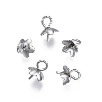 304 Stainless Steel Cup Peg Bails Pendants, For Half Drilled Beads, Flower, Stainless Steel Color, 8x6x5.5mm, Hole: 2mm, Pin: 0.7mm