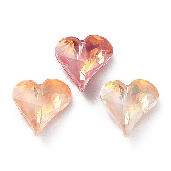 Electroplate Glass Rhinestone Cabochons, Point Back & Back Plated, Faceted, Heart, Mixed Color, 13x12x5mm