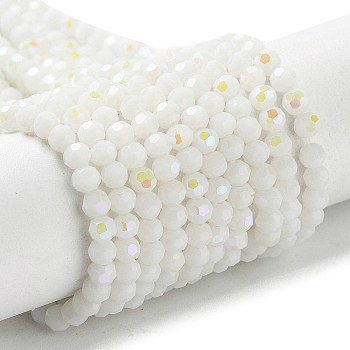 Opaque Glass Beads Strands, Faceted, Round, White, 3mm, Hole: 0.8mm, about 167~170pcs/strand, 19.88~20.08''(50.5~51cm)