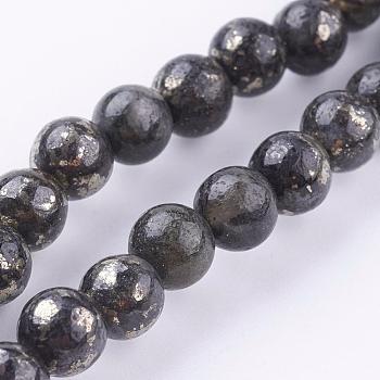 Natural Pyrite Beads Strands, Round, 6mm, Hole: 1mm, about 62pcs/strand, 16 inch