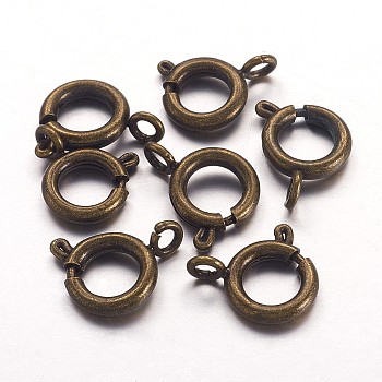 Brass Spring Ring Clasps, Great for Jewelry Making, Antique Bronze, 9mm, Hole: 1.5mm