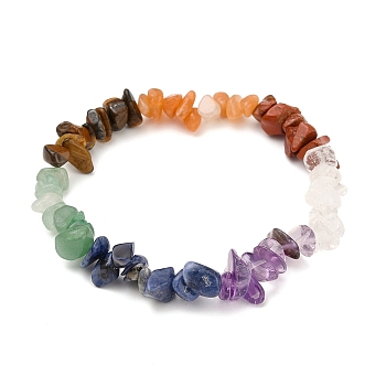 Chakra Jewelry, Chip Natural Gemstone Beads Stretch Bracelets, Inner Diameter: 1-7/8 inch(4.7cm), Bead: 5~8x5~8mm