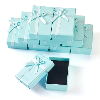 Cardboard Paper Jewelry Set Boxes, Rectangle with Bowknot, Cyan, 5.05x8x2.7cm