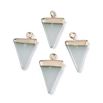 Electroplate Resin Pendants, Imitation Green Aventurine, with Top Light Gold Plated and Iron Loops, Triangle, Aqua, 22.5x13x3mm, Hole: 1.8mm